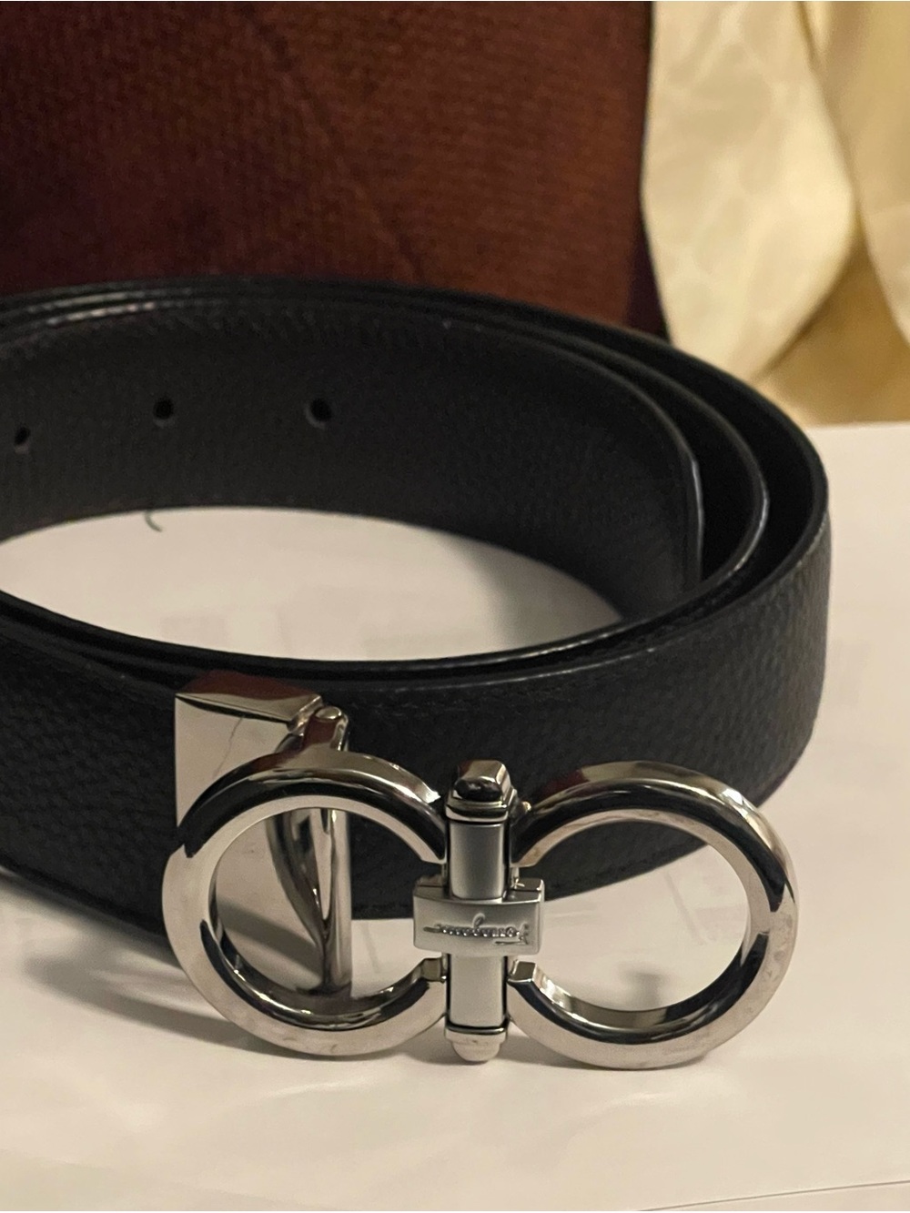 Men’s Black Reversible Leather Belt with Gancini Buckle